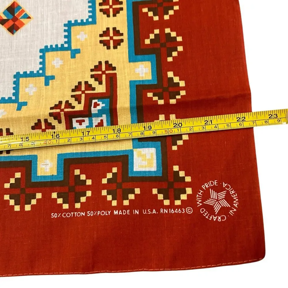 Vintage 1980s Deadstock Southwestern Bandana USA Made 21x22 Geometric Print -